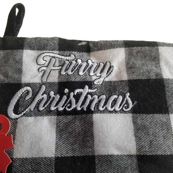 Poodle Dog Christmas Stocking Black Velour Furry Christmas Buffalo Plaid Cuff - Picture 4 of 7